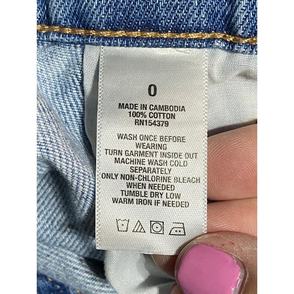 Aeropostale High Rise Denim Mini Skirt Size 0 Light Wash Raw Hem Button Fly Boho